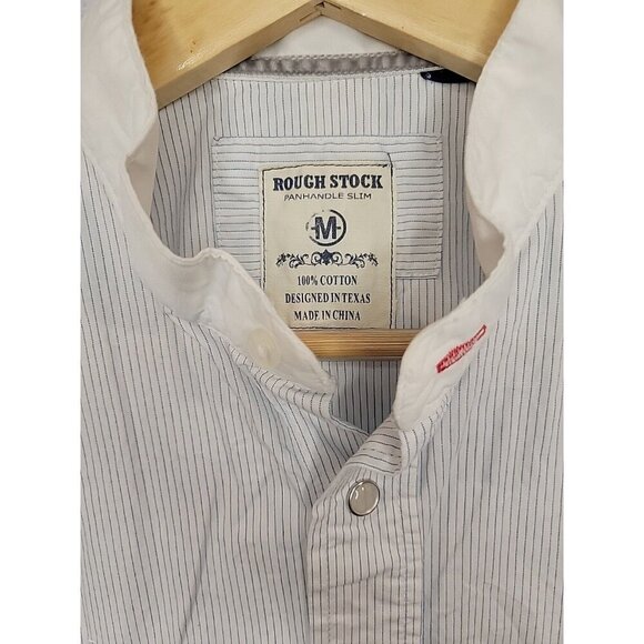 Rough Stock Panhandle Slim Pearl Snap Shirt Size M Blue Pinstripe Embroidery - Picture 5 of 9